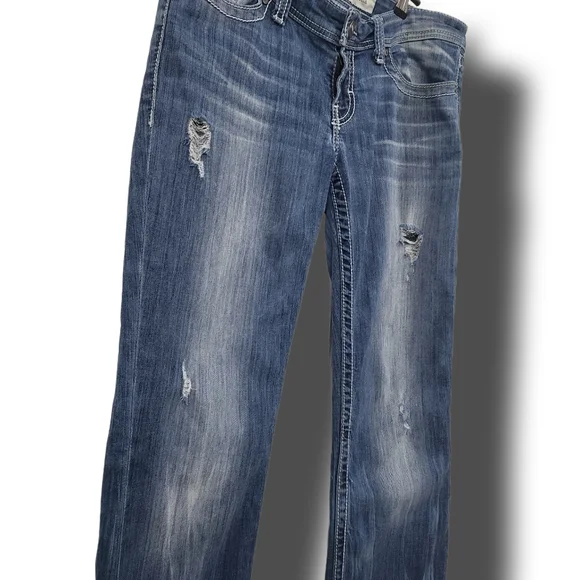 🌿BKE Women's 29L ( 29x33.5) Medium Wash Stella Boot Stretch Distressed Jeans - Picture 8 of 16